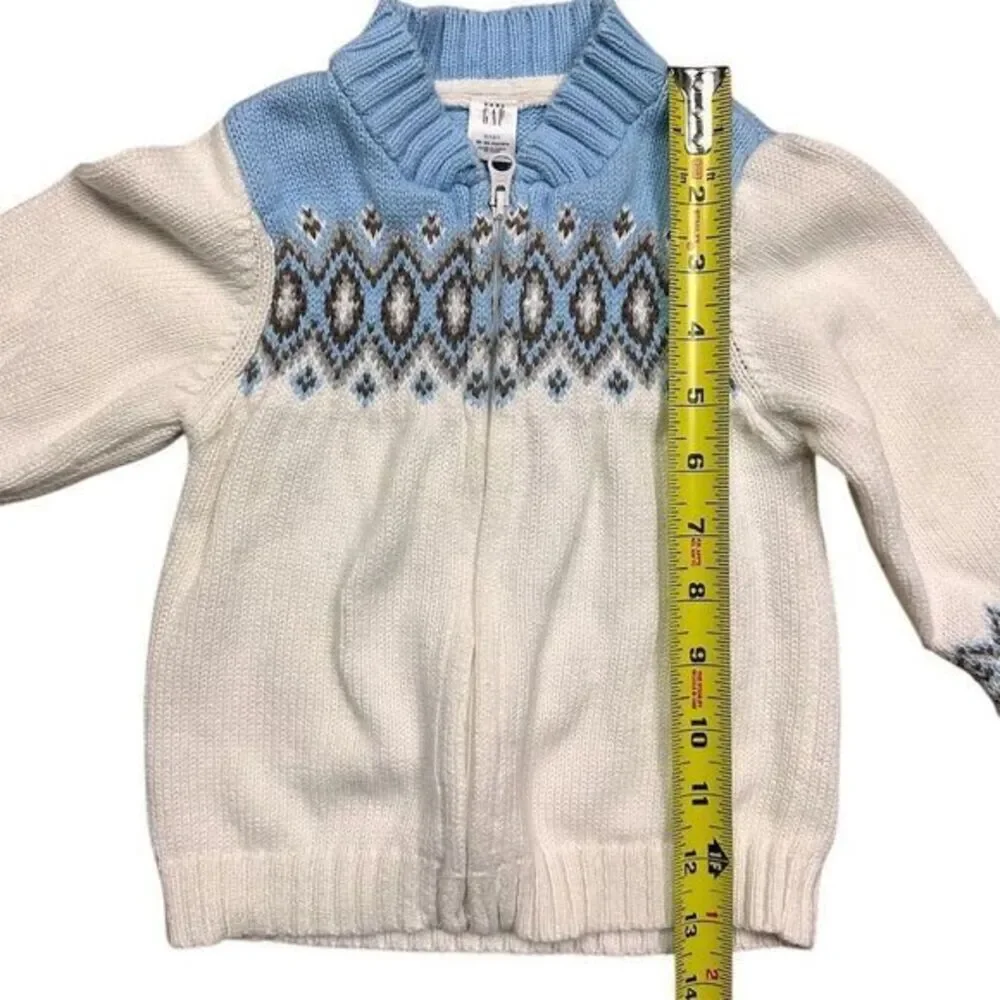 Baby GAP Fair Isle‎ Knit Cardigan 18-24M White Blue Unisex Sweater